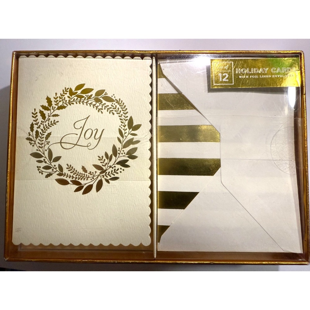 NEW Elum Holiday Joy Design Cards w/‎ Gold Stripe Envelopes 12ct Christmas